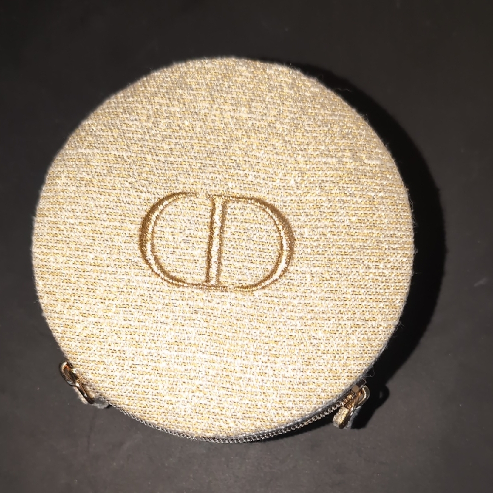 Dior Beige Round CD Embroidered Zip Card Holder